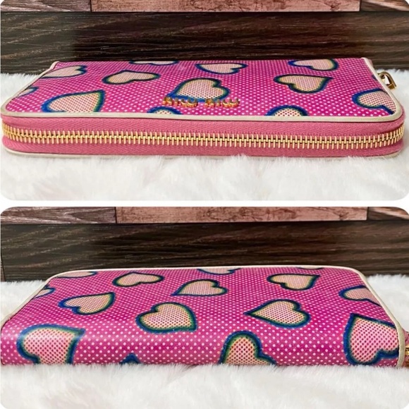 EUC MIU MIU Long Leather Wallet Purse Heart Zip Around Pink Leather Authentic - Picture 4 of 10
